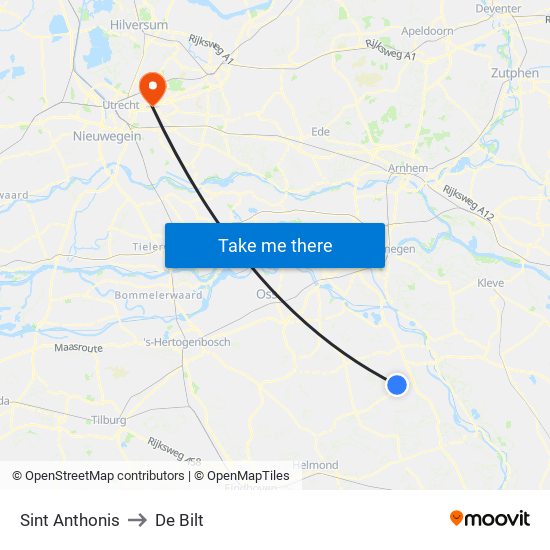 Sint Anthonis to De Bilt map