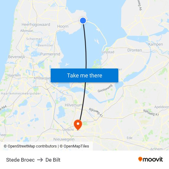 Stede Broec to De Bilt map