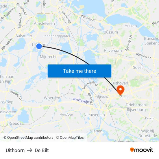 Uithoorn to De Bilt map