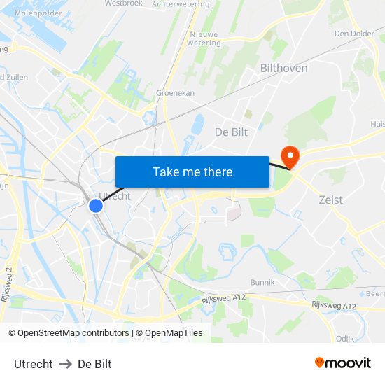 Utrecht to De Bilt map