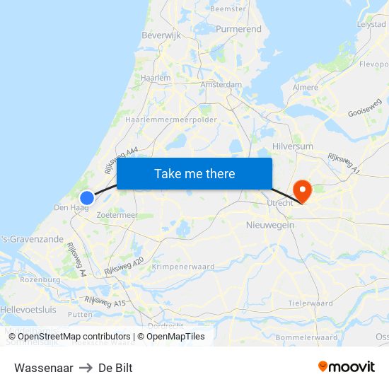 Wassenaar to De Bilt map