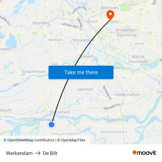 Werkendam to De Bilt map