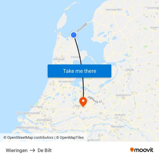 Wieringen to De Bilt map