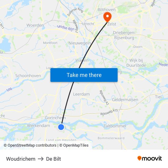 Woudrichem to De Bilt map