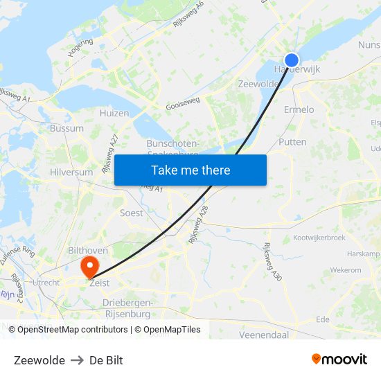 Zeewolde to De Bilt map