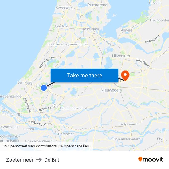 Zoetermeer to De Bilt map