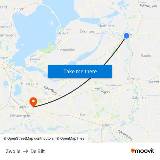 Zwolle to De Bilt map