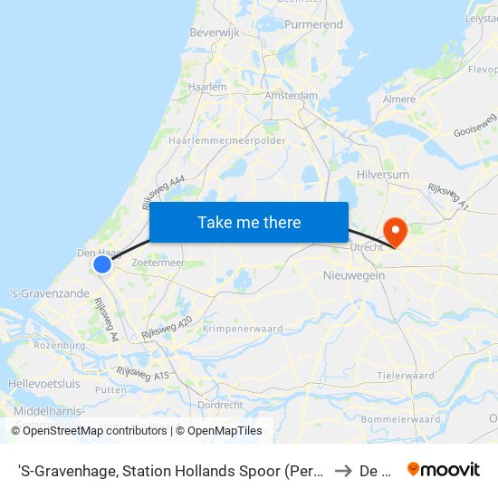 'S-Gravenhage, Station Hollands Spoor (Perron A) to De Bilt map