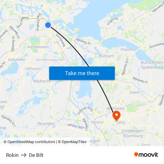 Rokin to De Bilt map