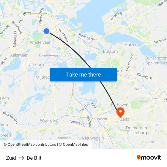 Zuid to De Bilt map