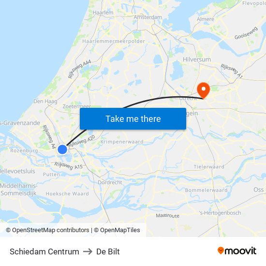 Schiedam Centrum to De Bilt map