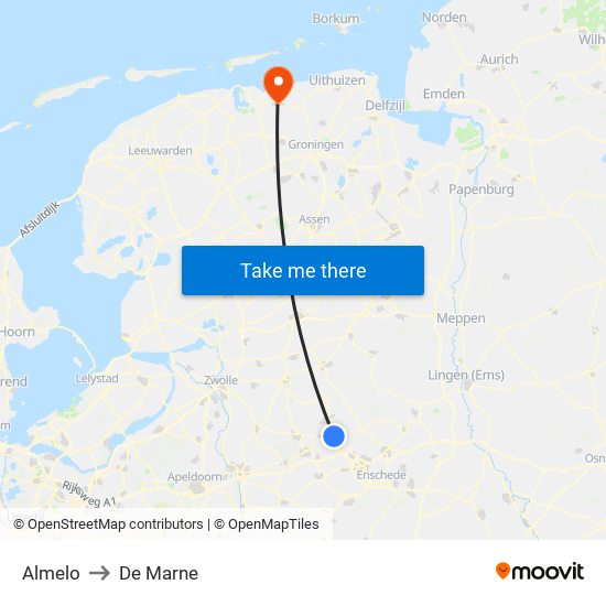 Almelo to De Marne map