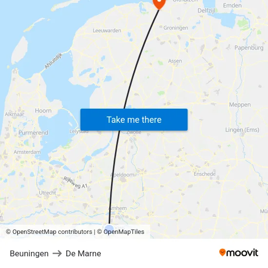 Beuningen to De Marne map