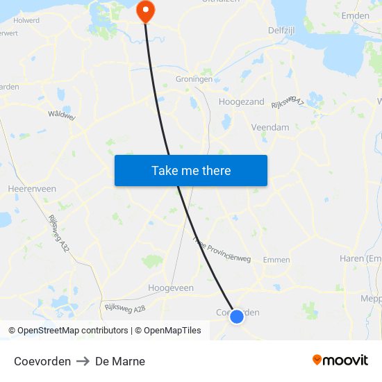 Coevorden to De Marne map