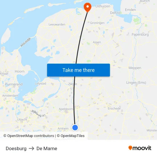 Doesburg to De Marne map