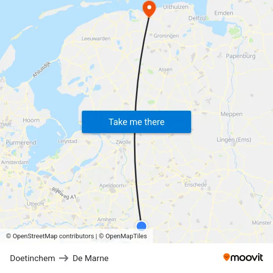 Doetinchem to De Marne map