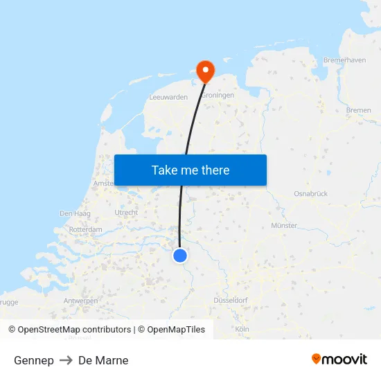Gennep to De Marne map