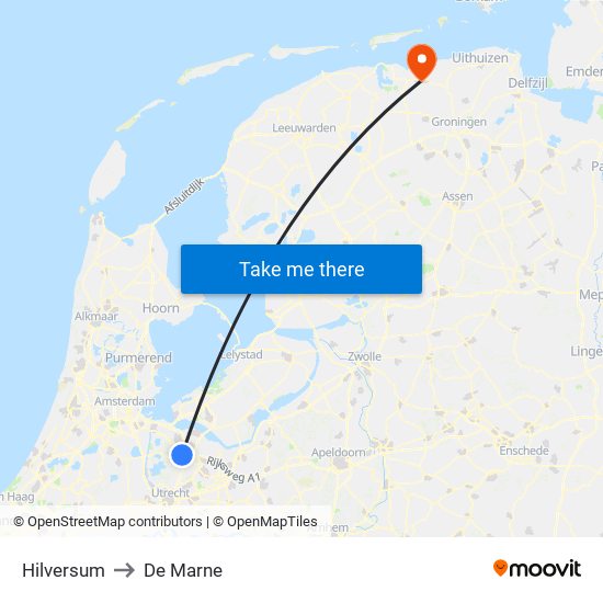 Hilversum to De Marne map