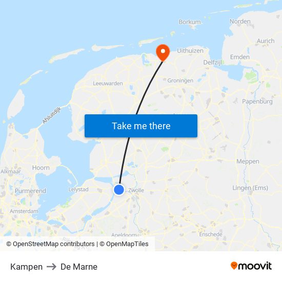 Kampen to De Marne map