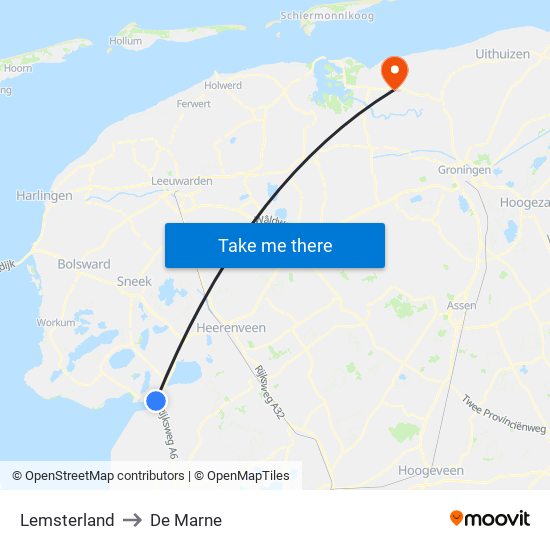 Lemsterland to De Marne map