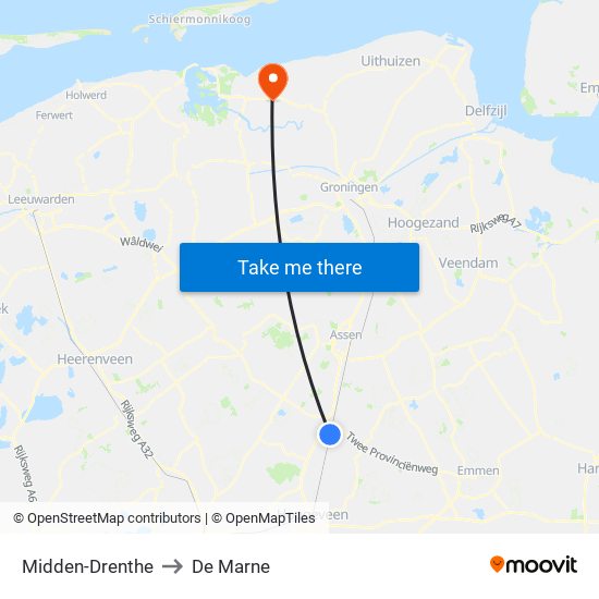 Midden-Drenthe to De Marne map