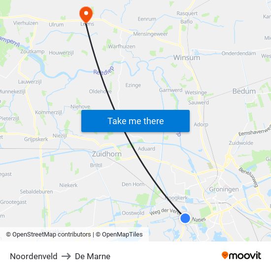 Noordenveld to De Marne map