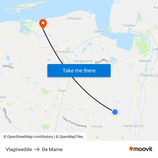 Vlagtwedde to De Marne map