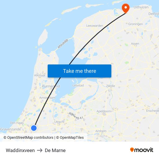 Waddinxveen to De Marne map