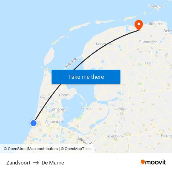 Zandvoort to De Marne map