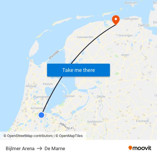 Bijlmer Arena to De Marne map