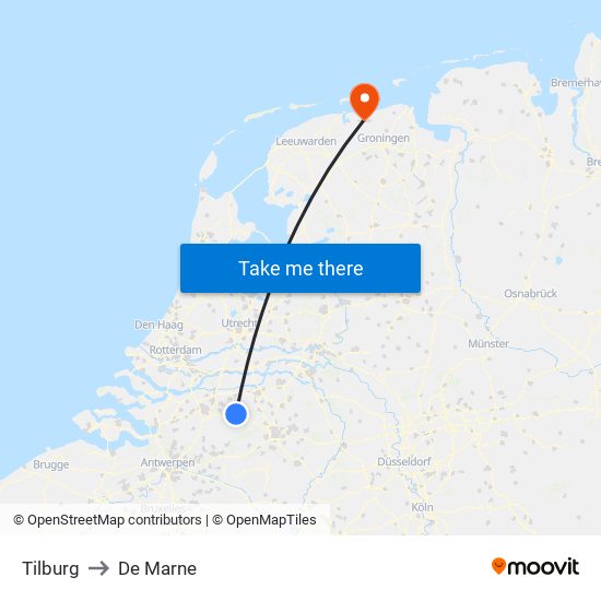 Tilburg to De Marne map