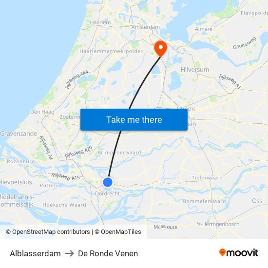 Alblasserdam to De Ronde Venen map
