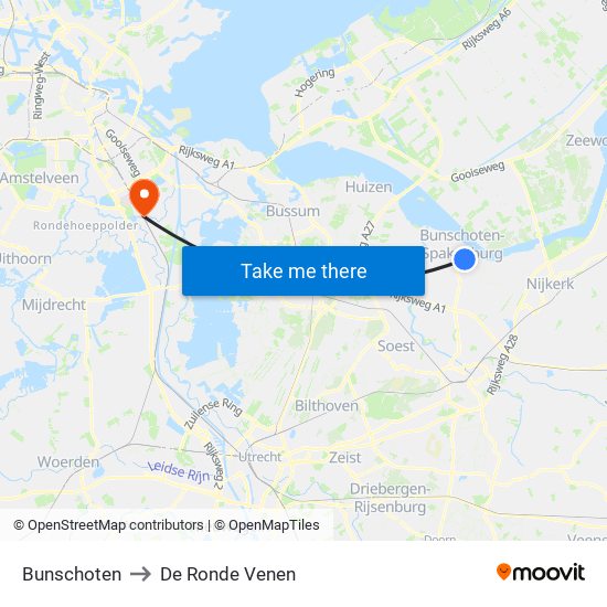 Bunschoten to De Ronde Venen map