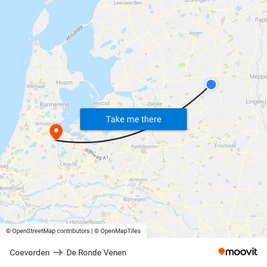 Coevorden to De Ronde Venen map