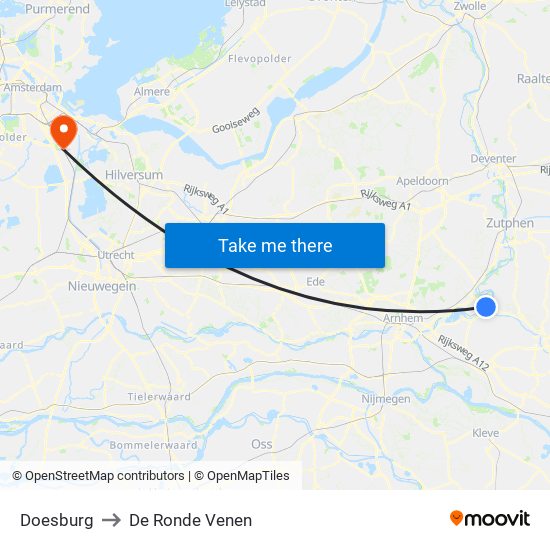 Doesburg to De Ronde Venen map