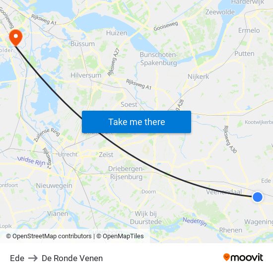 Ede to De Ronde Venen map