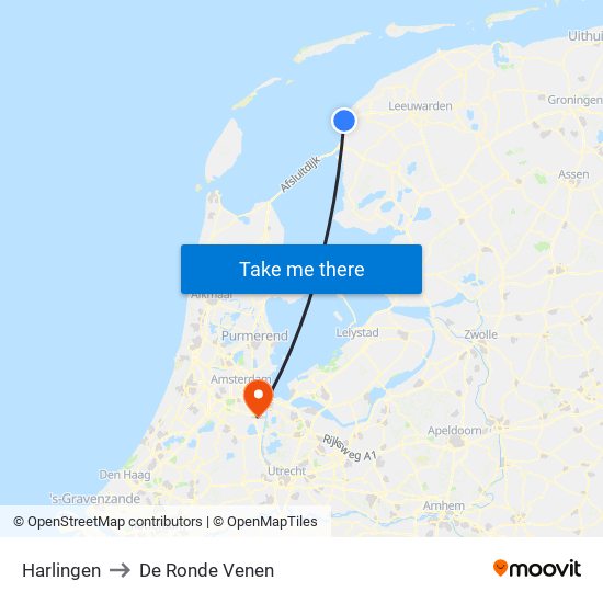 Harlingen to De Ronde Venen map