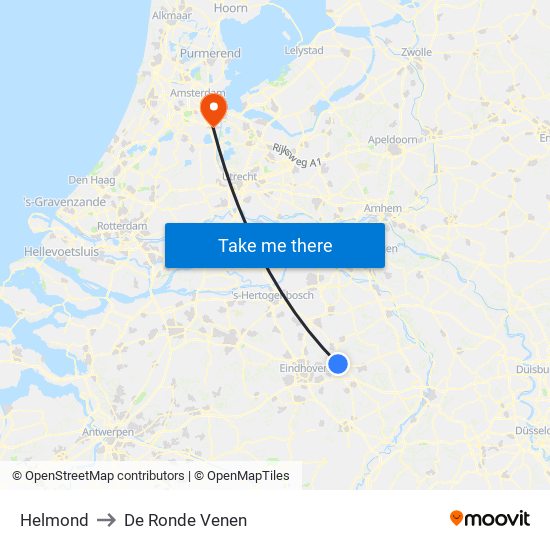 Helmond to De Ronde Venen map