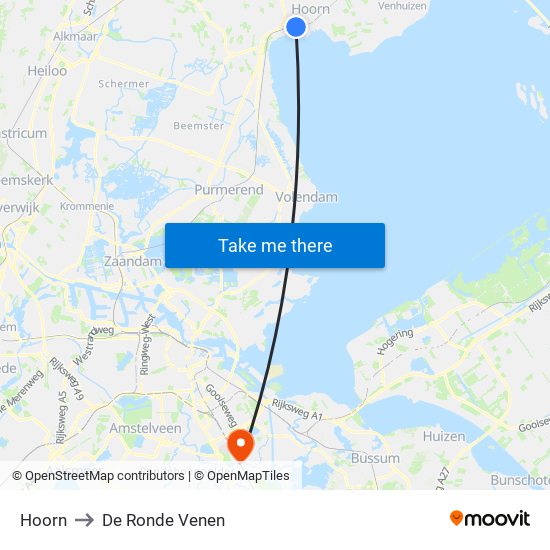 Hoorn to De Ronde Venen map