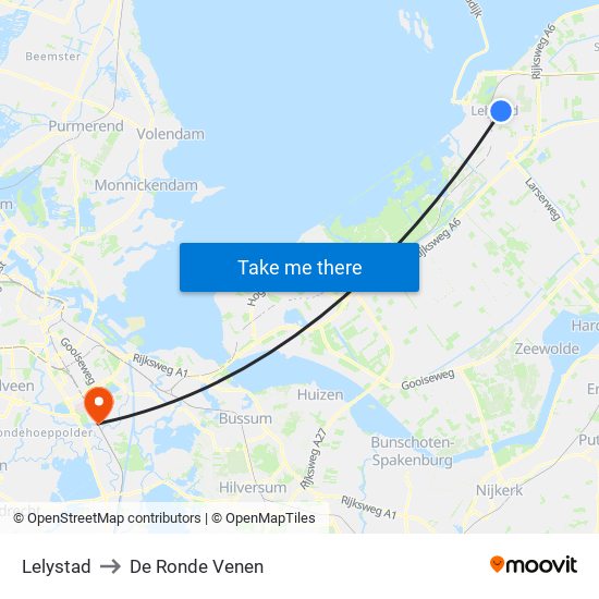 Lelystad to De Ronde Venen map