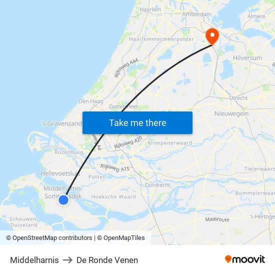 Middelharnis to De Ronde Venen map