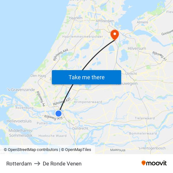 Rotterdam to De Ronde Venen map