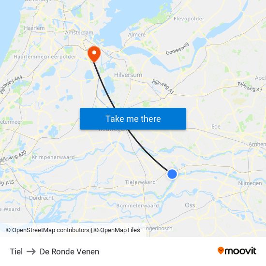 Tiel to De Ronde Venen map