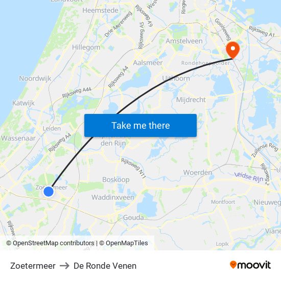 Zoetermeer to De Ronde Venen map