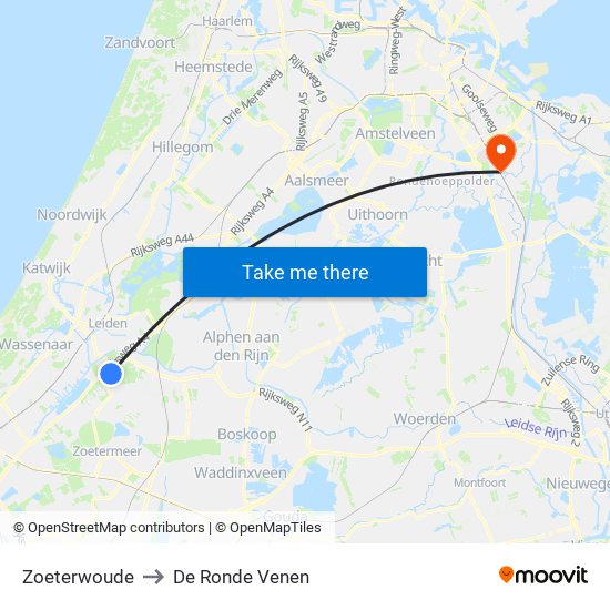 Zoeterwoude to De Ronde Venen map