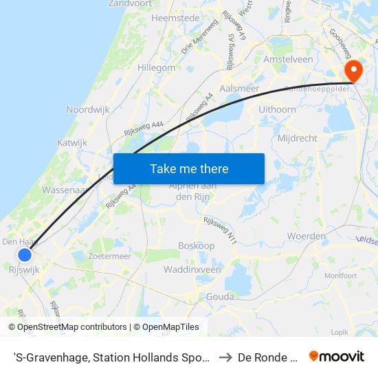 'S-Gravenhage, Station Hollands Spoor (Perron A) to De Ronde Venen map