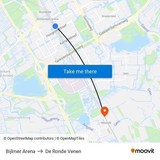 Bijlmer Arena to De Ronde Venen map