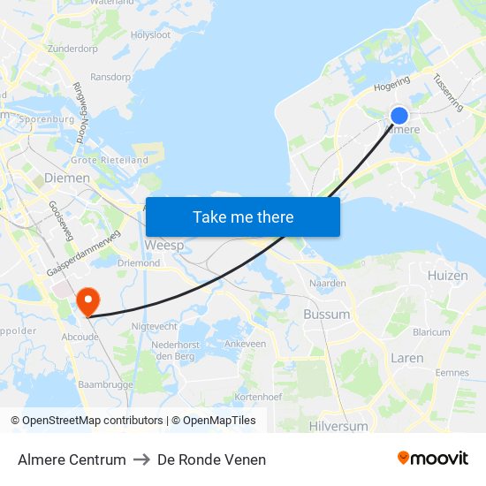 Almere Centrum to De Ronde Venen map