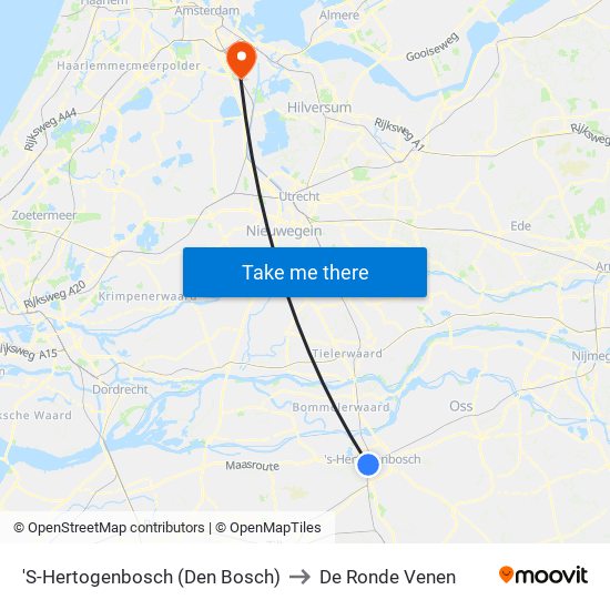 'S-Hertogenbosch (Den Bosch) to De Ronde Venen map