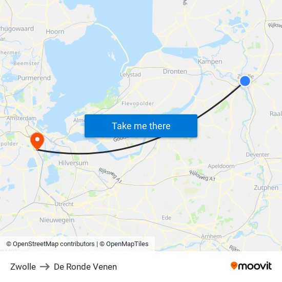 Zwolle to De Ronde Venen map